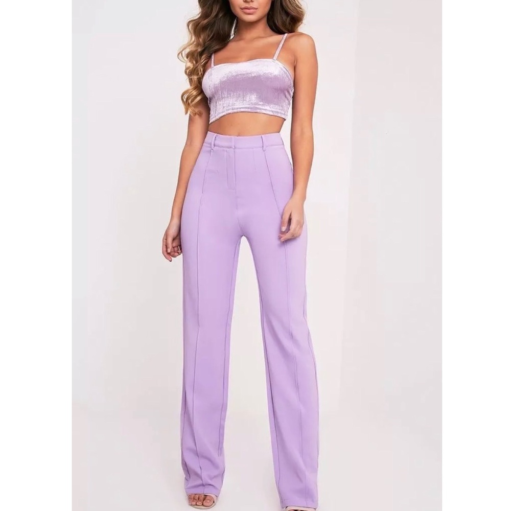 PrettyLittleThing Lilac Pants + Velvet Crop Top